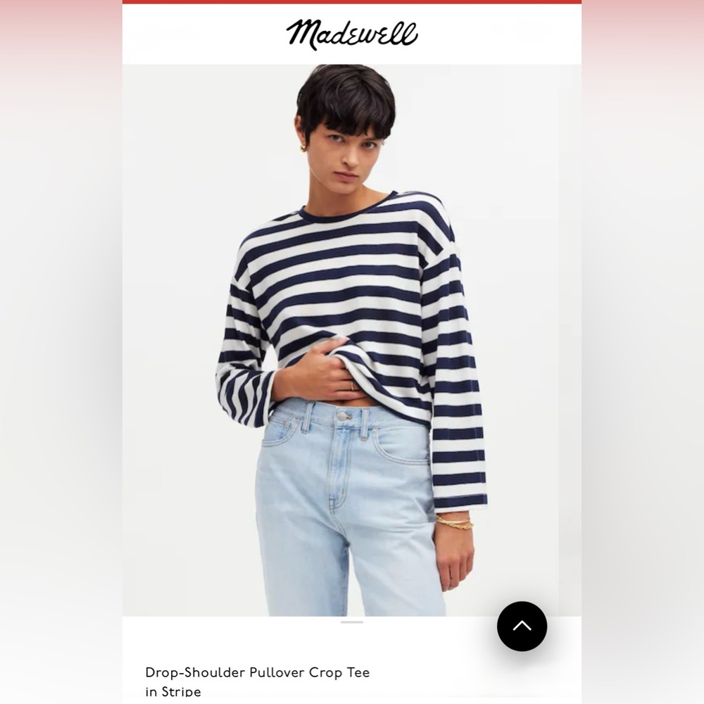 Madewell Drop Shoulder Cropped Pullover Tee Stripe Size Small